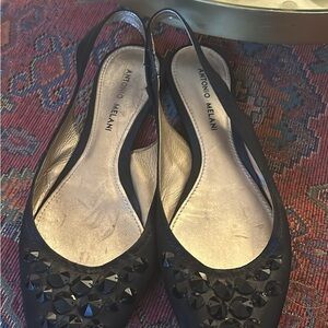 Antonio Melani Black Embellished Slingback Flats
